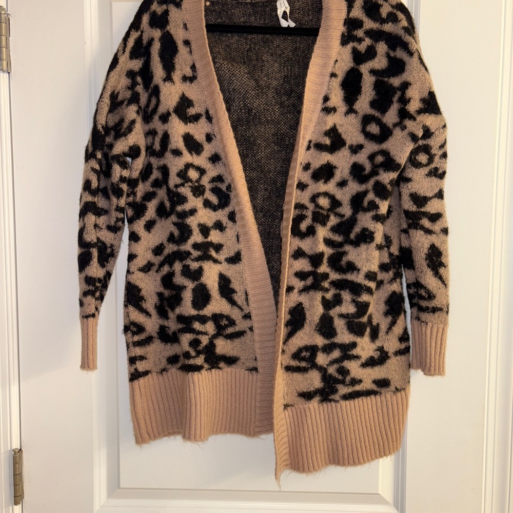 Leopard Print Open Front Cardigan Sweater
